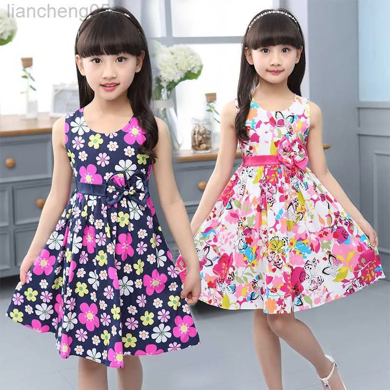 Meisjesjurken Meisjes Girls Vest Dress Katoen Bloemprint Kinderen dragen Koreaans schattig 95% katoenen prinses feestjurken 4 5 6 7 8 9 10 11 12 14 jaar W0314