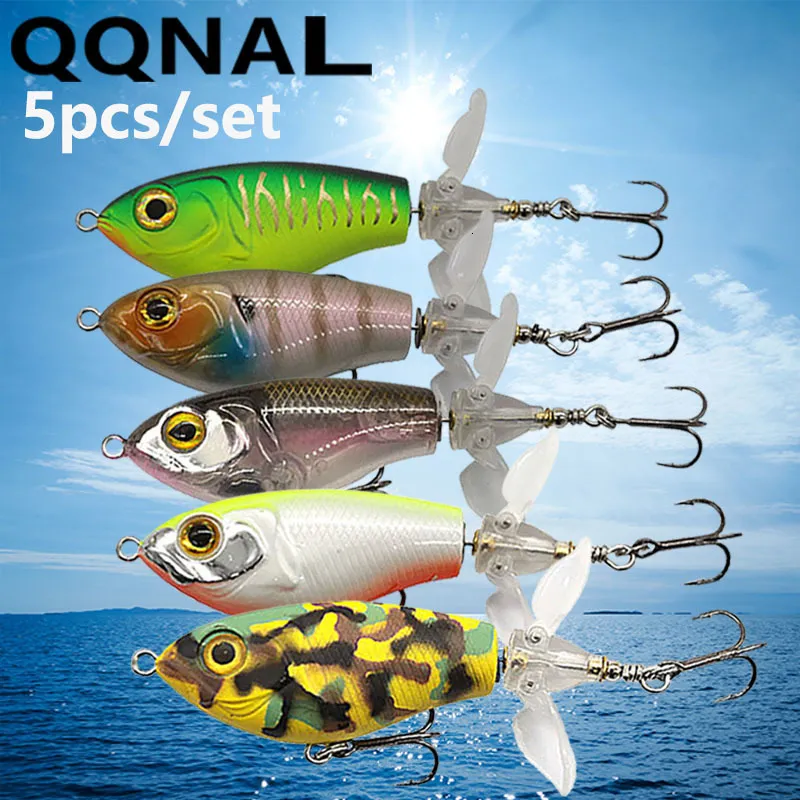 Köder-Köder QQNAL 5-teiliges Set 80 mm 16 g Angelköder, schwimmender Doppelpropeller, weicher Spinnschwanz, Topwater-Bleistift, harter Köder, rotierender Schwanz, Tackle 230314