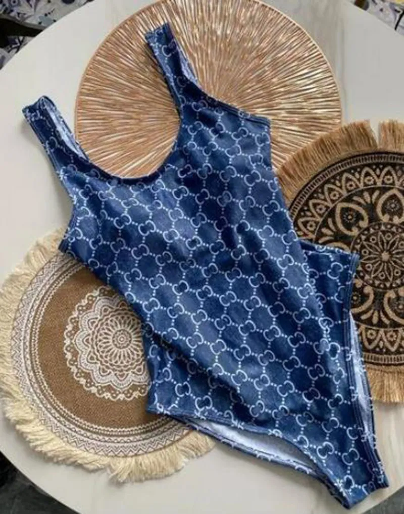 Klassiker Print Letter Bademode Designer Einteilige Badeanzüge Mode Monokini Kaffeeblau Sexy Bikini Set Damen Strandmode Push Up Badeanzüge mit Etiketten auf Lager XL