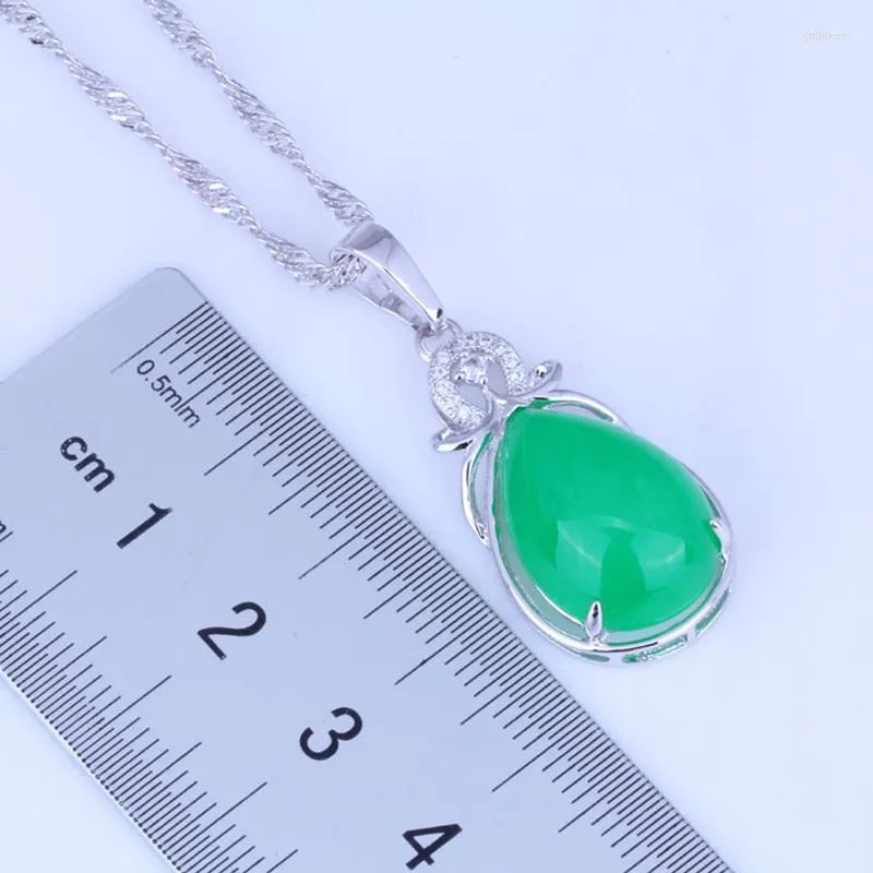 Pendant Necklaces Rare Water Drop Green Simulated Gemstones White Cubic Zirconia Silver Color Necklace Pendants For Womens Jewelry X0335Pend