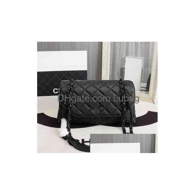 Other Bags Cc Luxury Esign 8025 Womans Letter Plaid Shoder Chain Bag With Black Lambskin Hand Vintage Messenger Drop Delivery Lage A Dhvtt