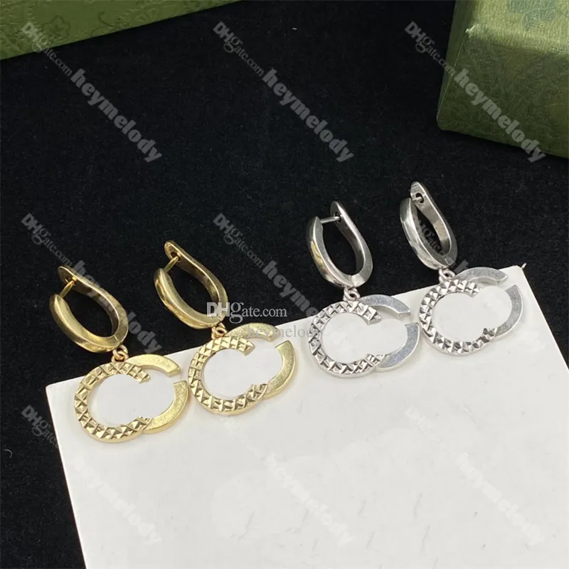 Stylish Gold Pendant Studs Ladies Hoop Earring Double Letter Earndrops With Box Jewelry Birthday Present Anniversary