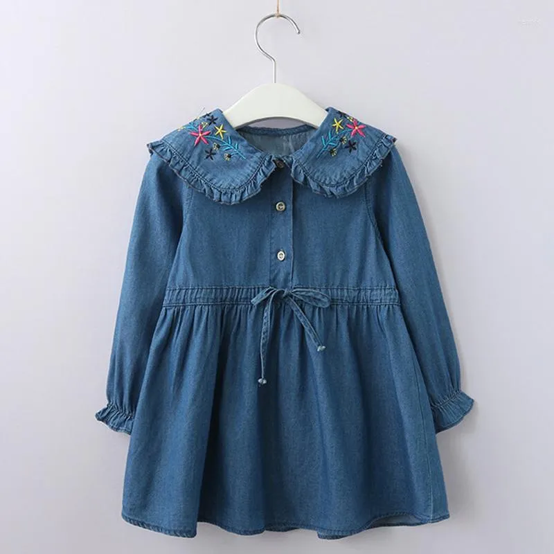 Girl Dresses Girls Dress Autumn Kids Flower Embroidery Ruffled Long Sleeve Drawstring Princess For 3-11 Years