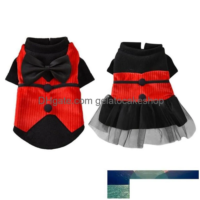 Dog Apparel Pet Clothes Suit Formal Bowtie Shirt Winter Fashion Party Costume Boy Coat Small Dogs Girl Dress Drop Delivery H Dh397