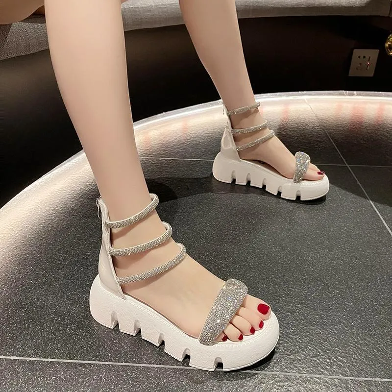 Sandalen vrouwen dikke bodem gladiator zomer dikke bling sneakers mode high platform slippers 5 cm wig hiel strand sandalias