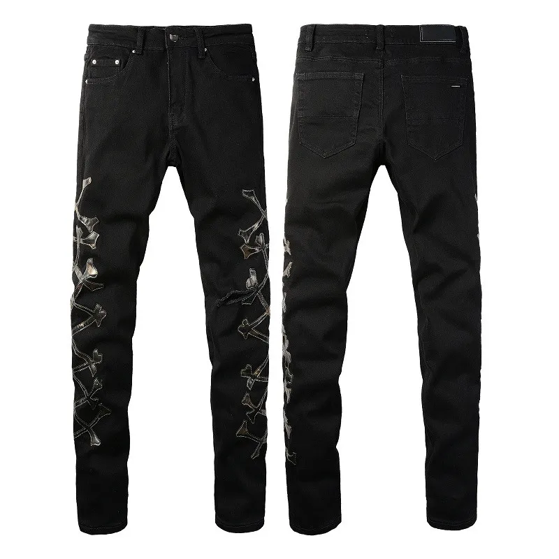 Jeans de mezclilla Hombre Jeans de diseñador Pantalones pitillo para hombre Hombres Black Biker Distress Slim Fit Stretch Motocicleta Star Bone Halloween Pierna recta Ripped White Grey Jeans