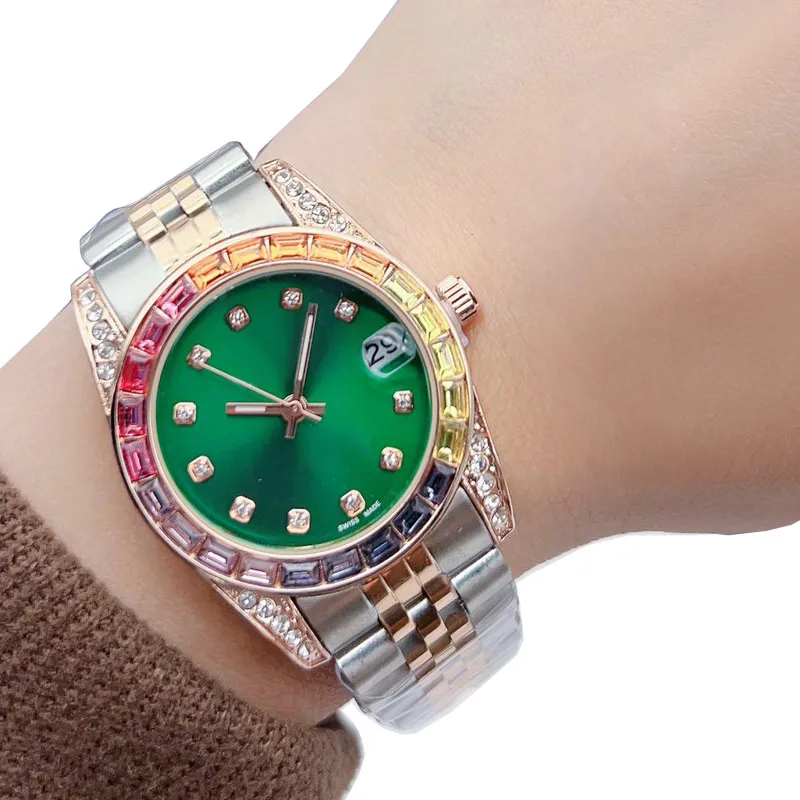 Relógio feminino de luxo com strass, diamante, ouro, relógios femininos, relógios de pulso de marca superior, pulseira de aço inoxidável 31 mm à prova d'água para mulheres, presente de dia dos namorados