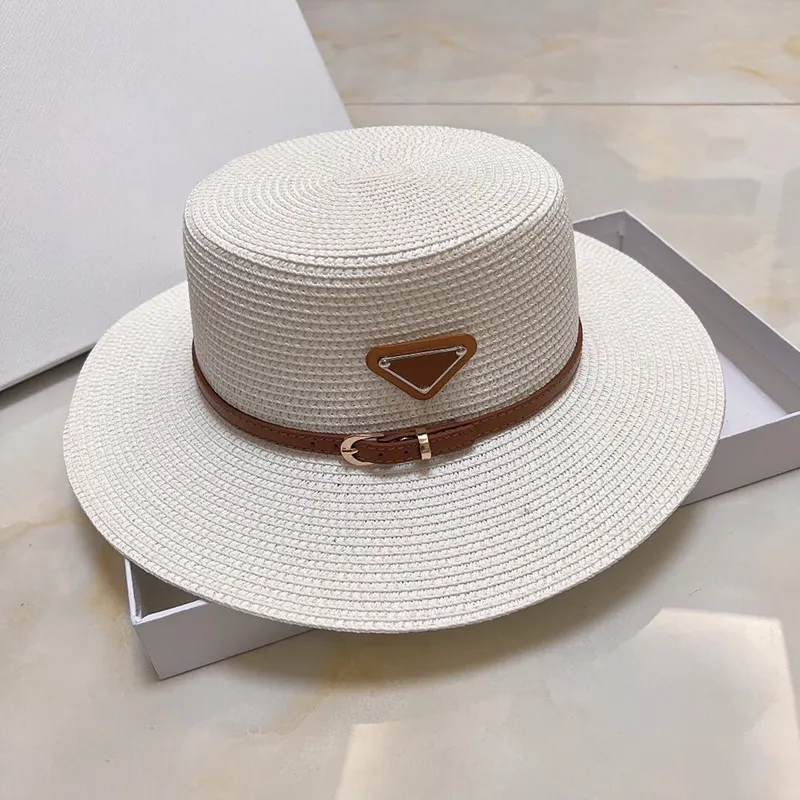 Bred Brim Straw Bucket Caps Hatts Fedoras For Mens Womens Designer Sun Protection Spring Summer Fall Beach Vacation Getaway Flat Top Headwear With Brown Ribbon White