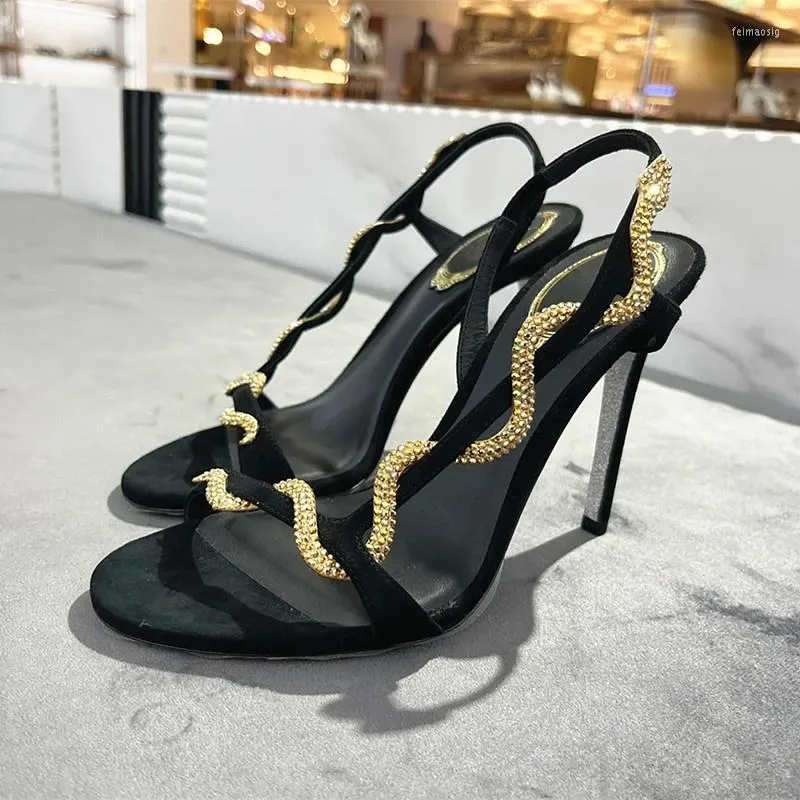 Scarpe eleganti Serpentine Cintura a forma di serpente da donna Tacchi alti Sandali solidi Donna Femme Tacones Strap Zapatos Pompe femminili De Mujer