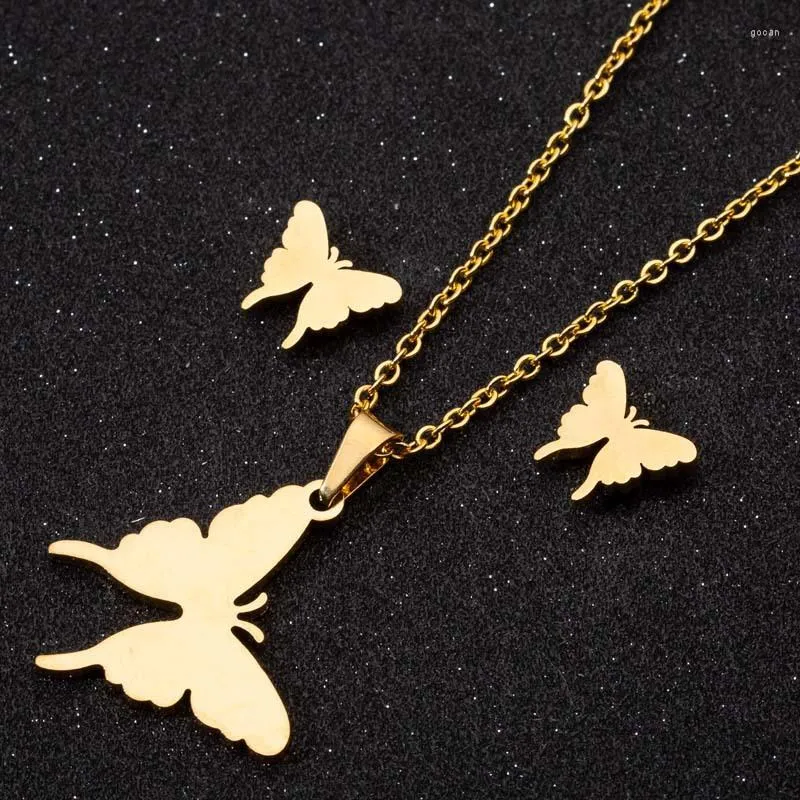Naszyjne kolczyki Zestawy biżuterii ze stali nierdzewnej Zestawy dla kobiet Oświadczenie motyla naszyjniki stadnina