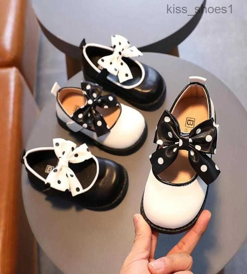 Düz ayakkabılar küçük prenses yürümeye başlayan çocuk prewalker yumuşak dip kızlar bowknot deri çocuklar tek chaussure fille siyah beyaz6572249
