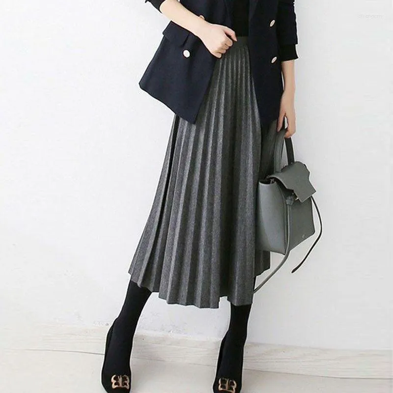 Jupes hiver jupe 2023 Vintage plissé laine femme taille haute qualité laine noir Midi Faldas coréen mode vêtements