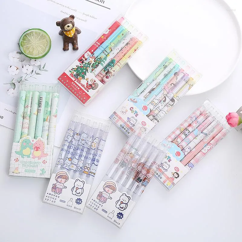 Kawaii Gel Pen 6pcs/Set Cartoon Quick Drying Black Ink Press Writing Pens School School Supply Supplyery