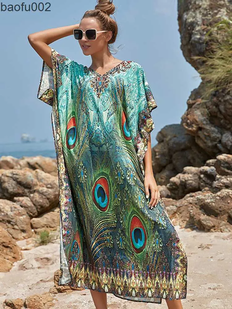 Abiti casual Easy Dry Beach Cover Up Robe Plage Vestido Playa Beach Pareo Costume da bagno Cover Up Beachwear 2023 Costume da bagno Donna Maxi Dress W0315