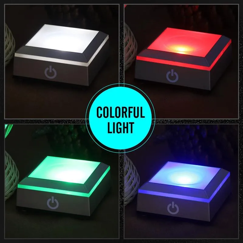 Figuras decorativas Objetos Base de luz colorida com lâmpadas de placa quadrada sensível do interruptor de toque para laser 3D Gravado Crystal Glas