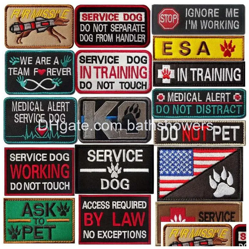 Autres fournitures pour chiens Service dans la formation / le travail / l'anxiété Réponse Broidered Hook Loop Moralees Broideres pour tactICl Dogs Harnes Dhksf