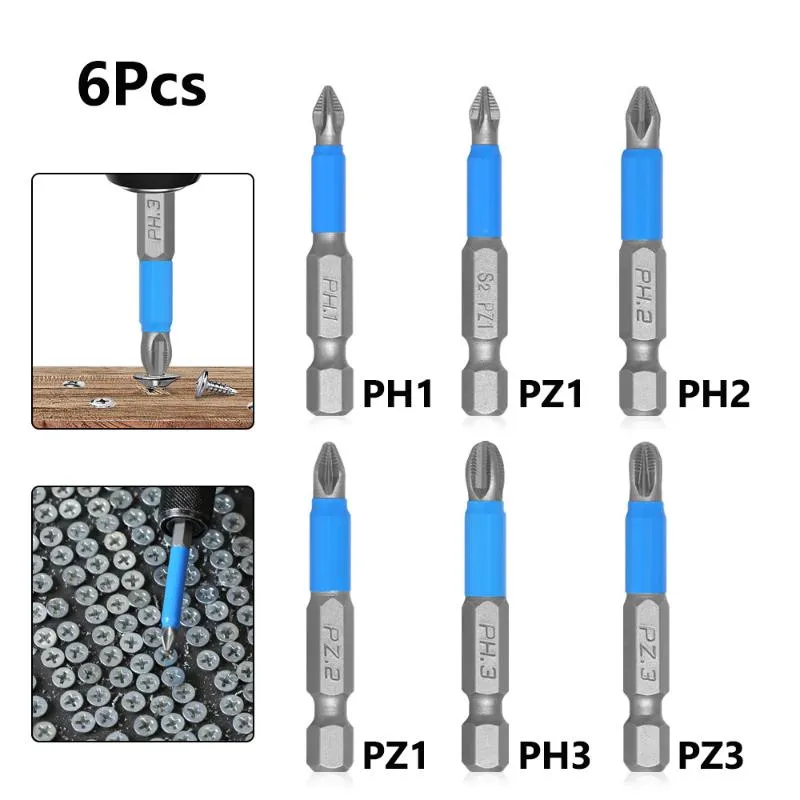 Ferramentas manuais 6pcs 50mm ph2 variedade de broca de broca de broca ferramenta de fenda Ferramenta de fenda Anti deslize Magnético de hastes elétricos