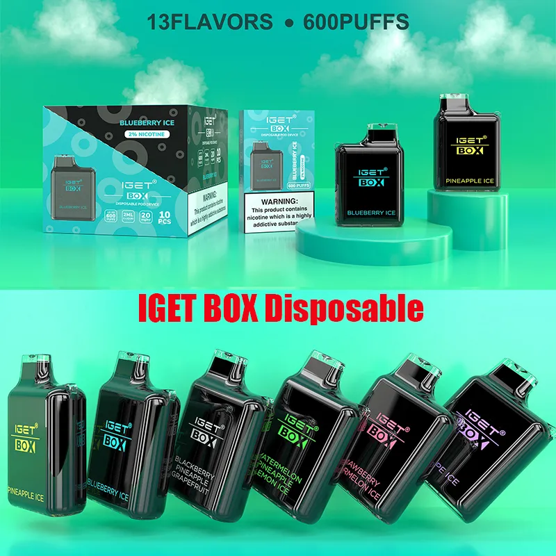 Authentische Iget-Box-Einweg-Pod-Pod-Geräte E-Zigaretten Kit 600 Puffs 400-mAh Batterie Batterie 2,0 ml Patrone Pods TPD Vape Stick Stift gegen B5000 bar xxl echt