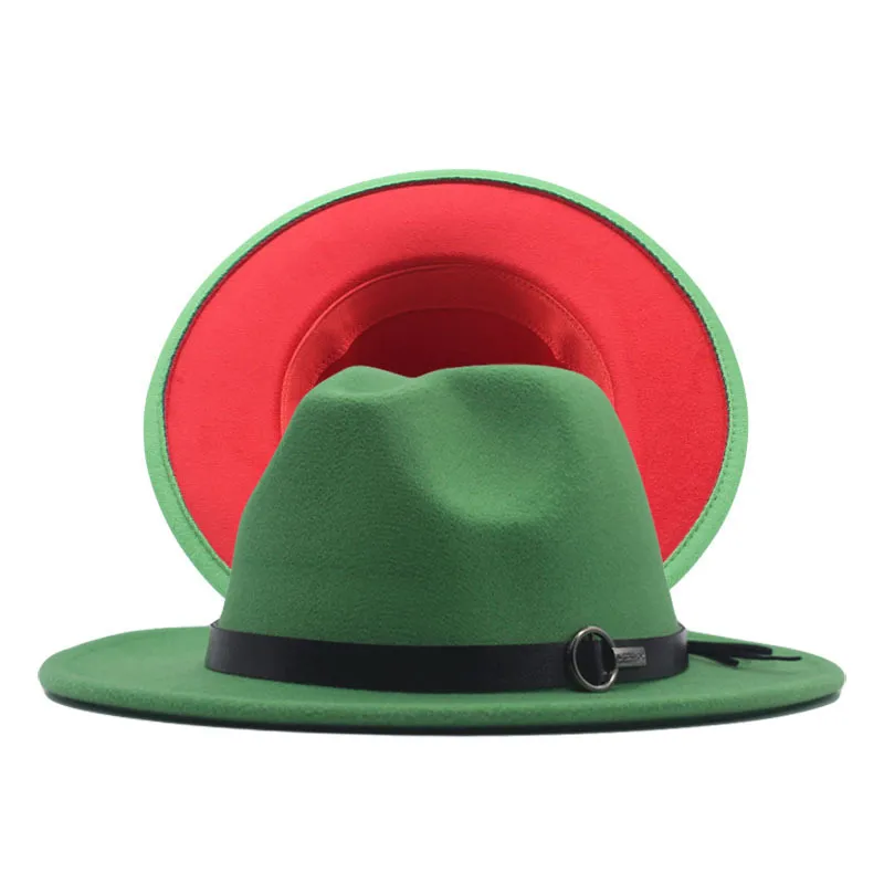 Two Colors Fedora Hats With Belt Men Wide Brim Jazz Panama  display picture 2