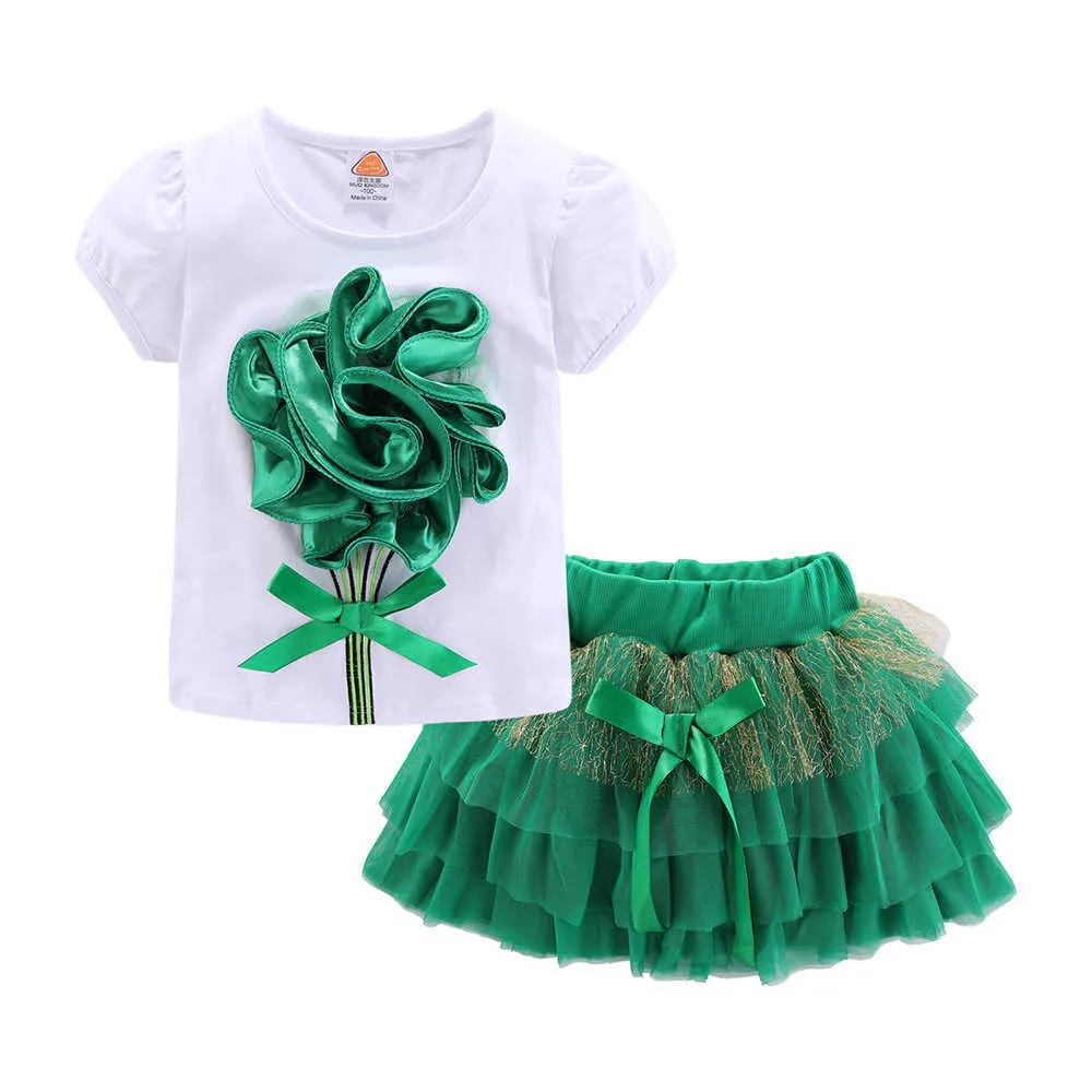 Kledingsets Mudkingdom Leuke meisjesoutfits Boutique 3D bloem kant tule tutu roksets voor peutermeisjeskleding Pak zomerkostuums