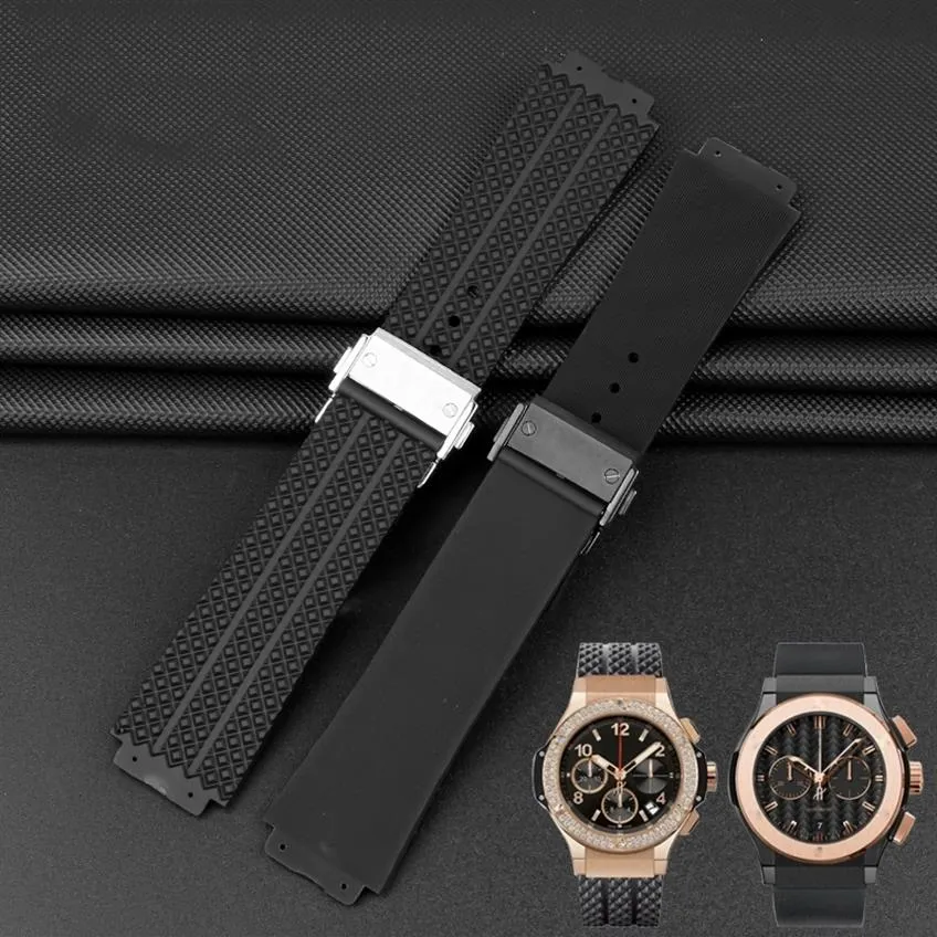 시계 밴드 HUBLOT 빅뱅 실리콘 25 19mm 방수 남자 스트랩 체인 액세서리 고무 팔찌 W220419212S