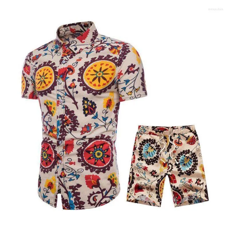 Jogging kläder blommor vintage set män strand semester kostym sommar plus storlek skjortor bräd fitness shorts blomma 5xl hip hop manliga kostymer 202