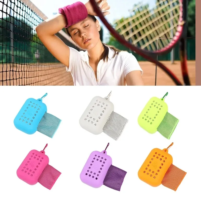 Asciugamani da yoga Asciugamano da ghiaccio pieghevole per la sensazione di sport Asciugamano portatile da viaggio all'aperto Fitness Asciugamano da nuoto Borsa in silicone