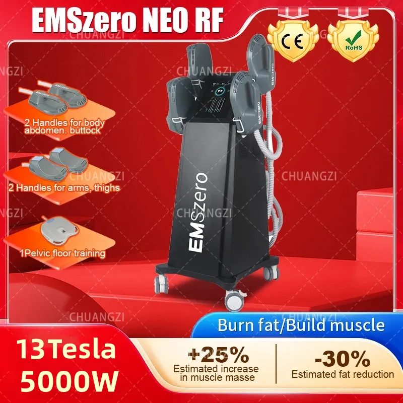 Nuovo in DLS-Emslim Hi-Emt Neo Emszero Machine 13 Tesla 5000W 4 manico RF Elettromagnetica Building Muscolo stimolatore