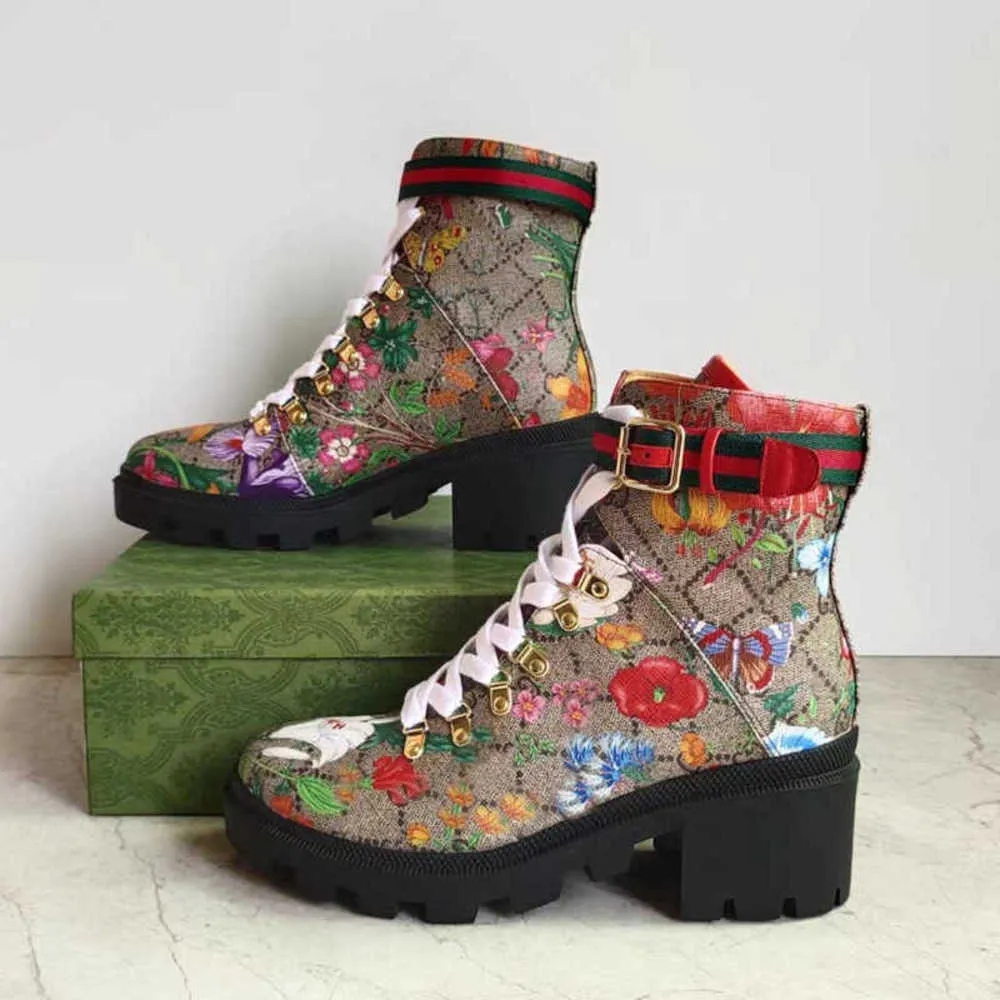 2023 Designer Bloemen Suede Martin Boots kalfsleer enkel zwart dikke high hakken cowboy laars zwarte bruine diamanten martin bloemen laarsjes eu42 no013