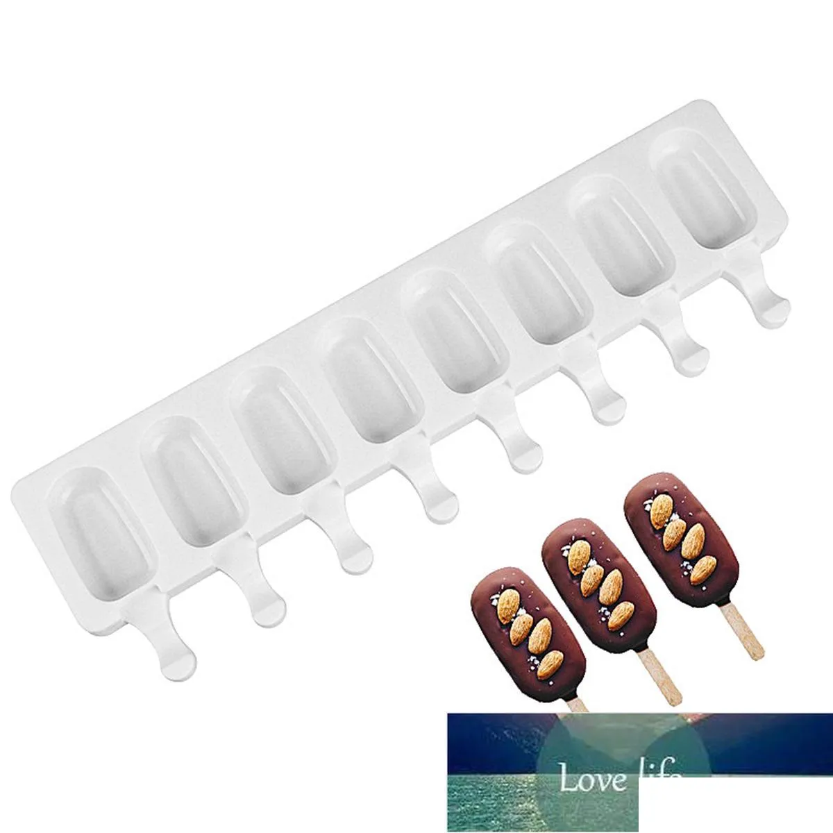 Strumenti per gelato 8 Grid Sile Mold Frozen Juice Popsicle Maker Lolly Mod Forma da dessert con bastoncini di legno Strumento Fai da te Mods Vassoio Factory Pr Dha6O