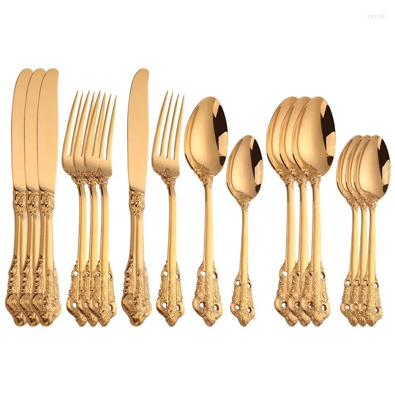 Dinnerware Sets KuBac Hommi High Quality Cutlery Set 18/10 Stainless Steel Silverware Gold Silver Service For 4 Drop