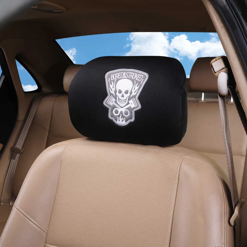 Nouveau 1 pièce couverture universelle d'appui-tête de siège de voiture motif crâne broderie en Polyester pour TOYOTA pour Peugeot pour Audi Q5 pour Mazda 3