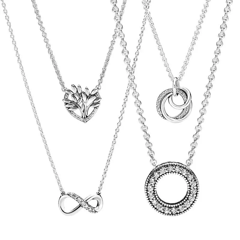 New Family Love Eternal Pendant Collana 925 Silver Round Circle Tree Jewelry per le donne Regalo fidanzata