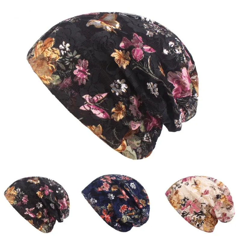 Bérets femmes jolie dentelle florale Slouch bonnet casquette cheveux couvre doux mince chapeau décontracté HATCS0553bérets