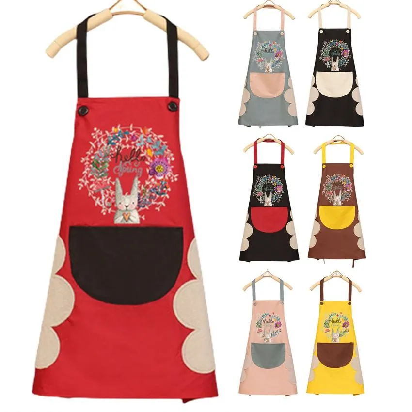 Cuisine lavable imperméable à l'huile résistant à l'huile dessin animé guirlande lapin cuisine ongles boutique tablier pour femmes accessoires de cuisson