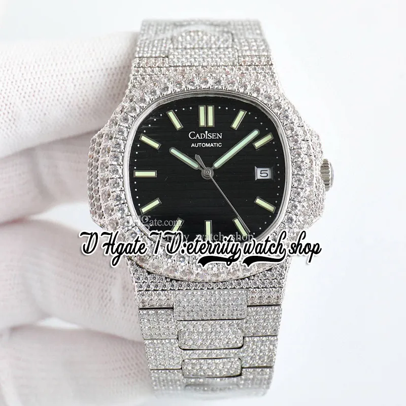 BZ twf5711 Japan M8215 Automatic 40MM Mens Watch Iced Out Paved Diamonds Case Black Dial Stick Markers Diamond Stainless Steel Bracelet eternity Jewelry Watches