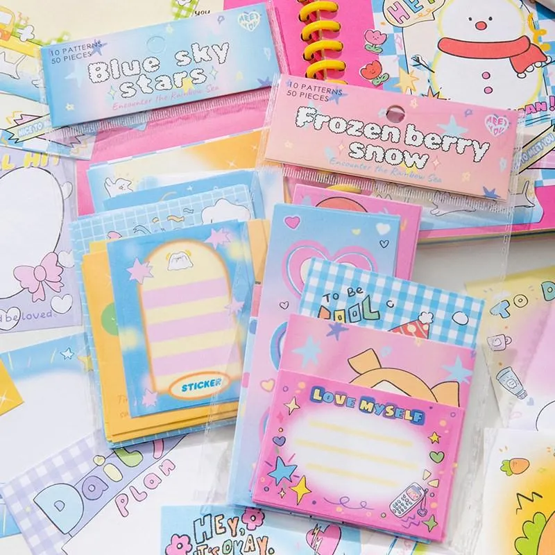 50sheets Memo Pad Sticky Note Çıkartmalar Çıkartma Scrapbooking DIY Kawaii Notepad Diary Stationery Okul Malzemeleri