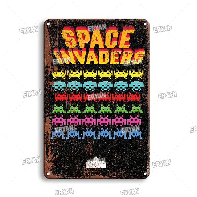 Space Invaders Arcade Metal Wall Plaque - Retro 6x8 Inch Man Cave Decor 8 thumbnail image
