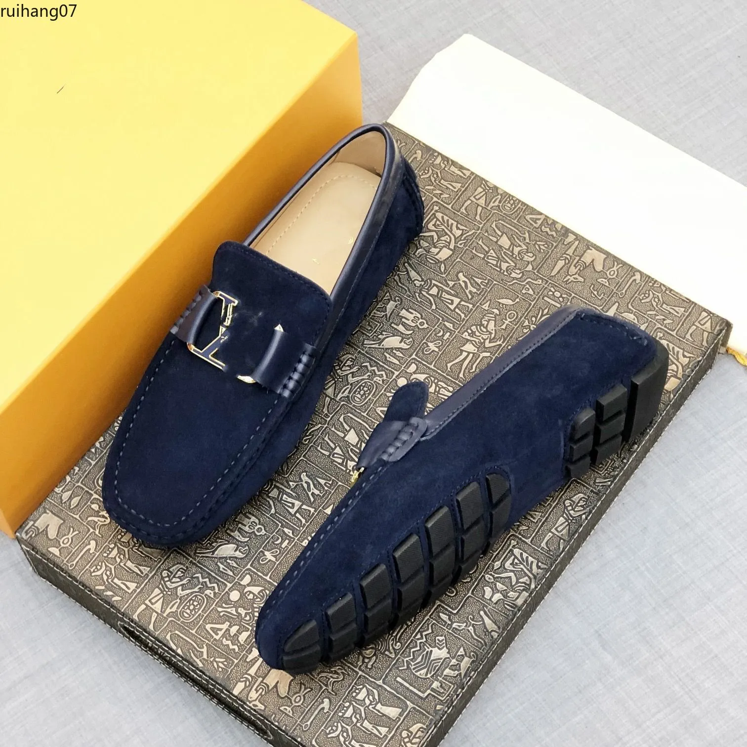 GENUINE Cow leather MENS Loafers Fashion Handmade Moccasins LEATHER LUXURY DESIGNER MEN Flats Blue Slip On MEN's Boat SHOE PLUS SIZE kmjkh rh700002