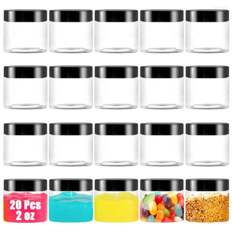 Storage Bottles 20Pcs 60ML Clear Plastic Round Jars Empty Refillable Cosmetic Container With Lid For Liquid Creams Sample