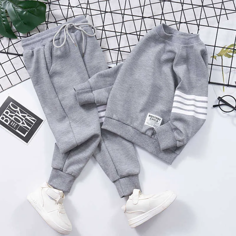 Kledingsets Lente Gestreepte Baby Jongens Workout Sweatshirt Trekkoord Joggingbroek Sets Kindertrainingspak Kind Jumper Broek Jogger Set Jaren