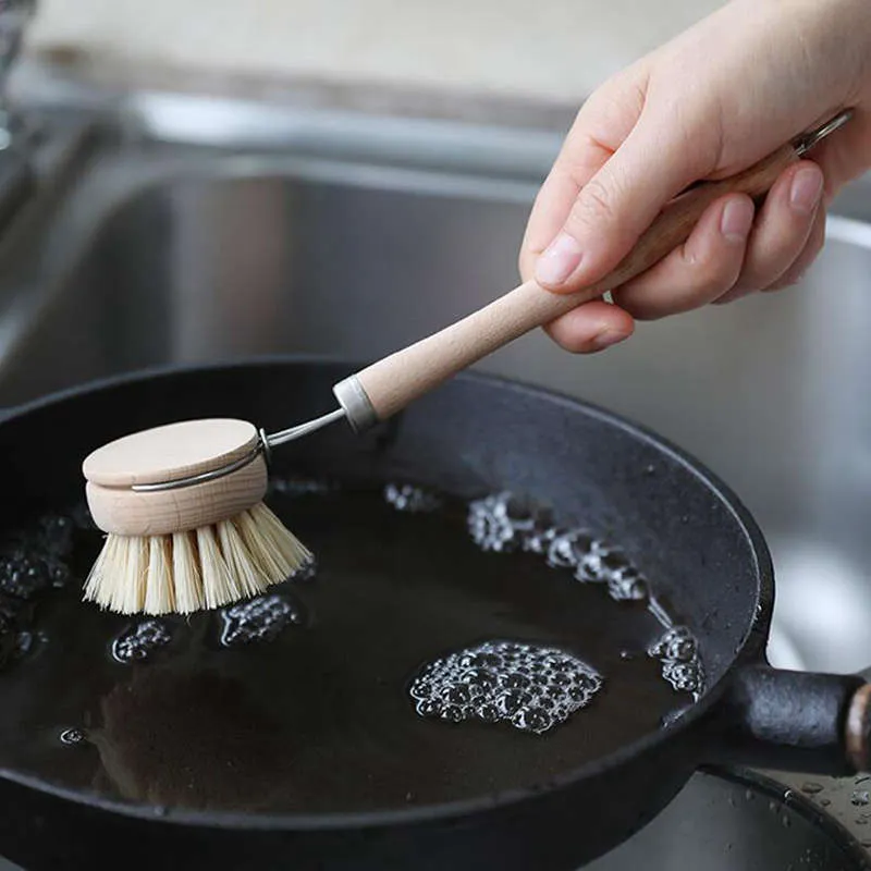 100 pièces brosse de nettoyage en hêtre naturel en bois à Long manche brosses de lavage outil de nettoyage de cuisine multifonctionnel pour Pot de bouteille de vaisselle