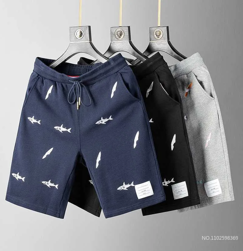 TB FOG Thom short décontracté broderie quatre barres rayé marée hommes tendance d'été cordon coton marque sport Couple mi pantalon