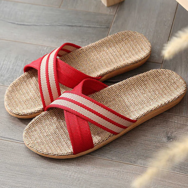 Slippers Summer Women Slippers Anti-Slip Linen Home Indoor Open Toe Flat Shoes Ladies Slippers Sandal Chancletas Verano Mujer AA230314