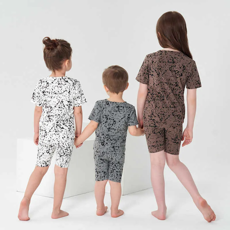 Completi di abbigliamento da 12 mesi a 8 anni per bambini, ragazzi, ragazze, estate, stampa geometrica, top casual in cotone con pantaloncini, set di indumenti da notte da 2 pezzi, per bambini.