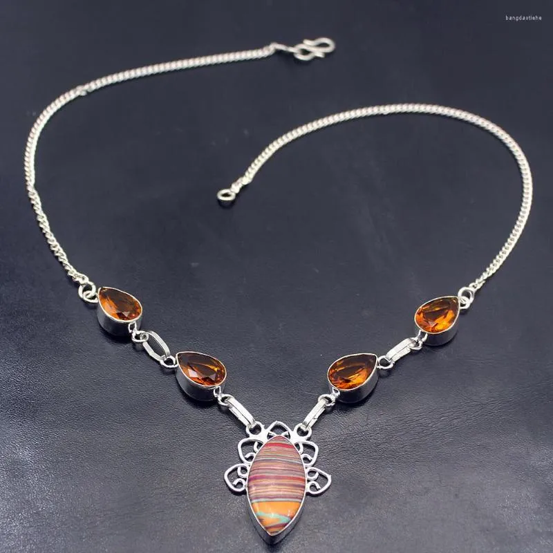 Ketens hermosa mooie mode streepjasper honeytopaz zilveren kleur ketting ketting 18 inch a360