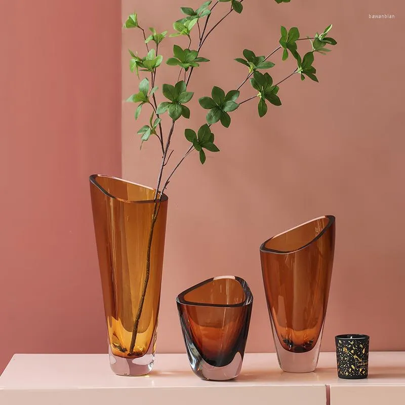 Vasos simples vaso de vidro pesado irregular Arranjo de flores transparentes alimentados com decoração doméstica Decoração