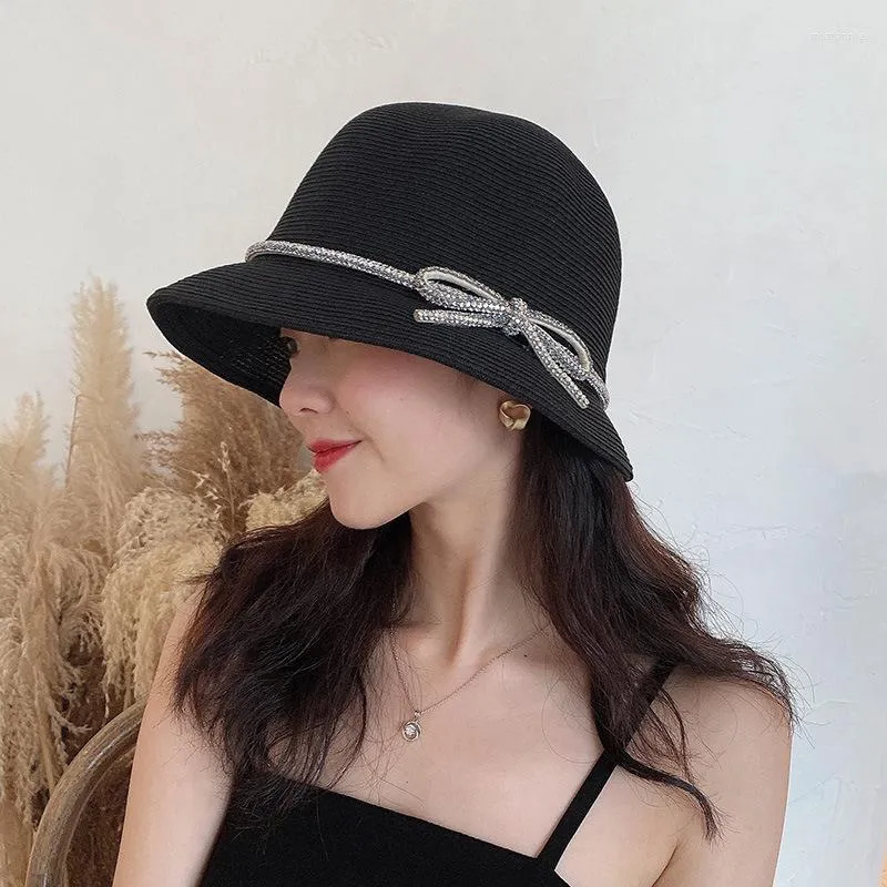 Cappelli a tesa larga Shining Bow Summer Women's Sun Protection Hat Straw Visor Beach Bucket For Wome