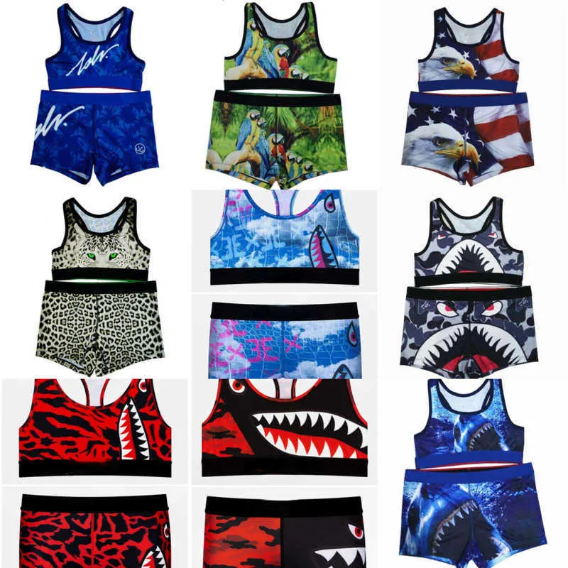 Women Clothing Swimsuits Fashion Sexy Yoga Tracksuits Designer 2 Piece Swimwears Cartoon Printed Vest And Shorts Active Fitness Set