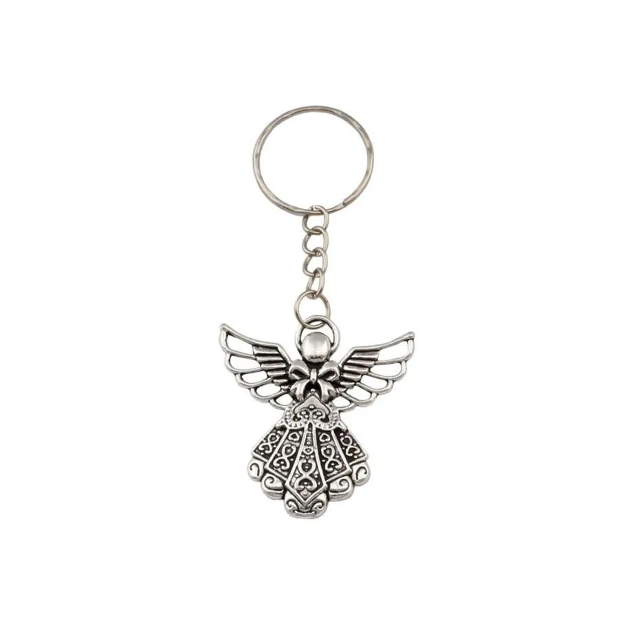 30pcs Antique Silver Alloy Angel Band Chain Key Ring Travel Protection Diy Jóias 284h